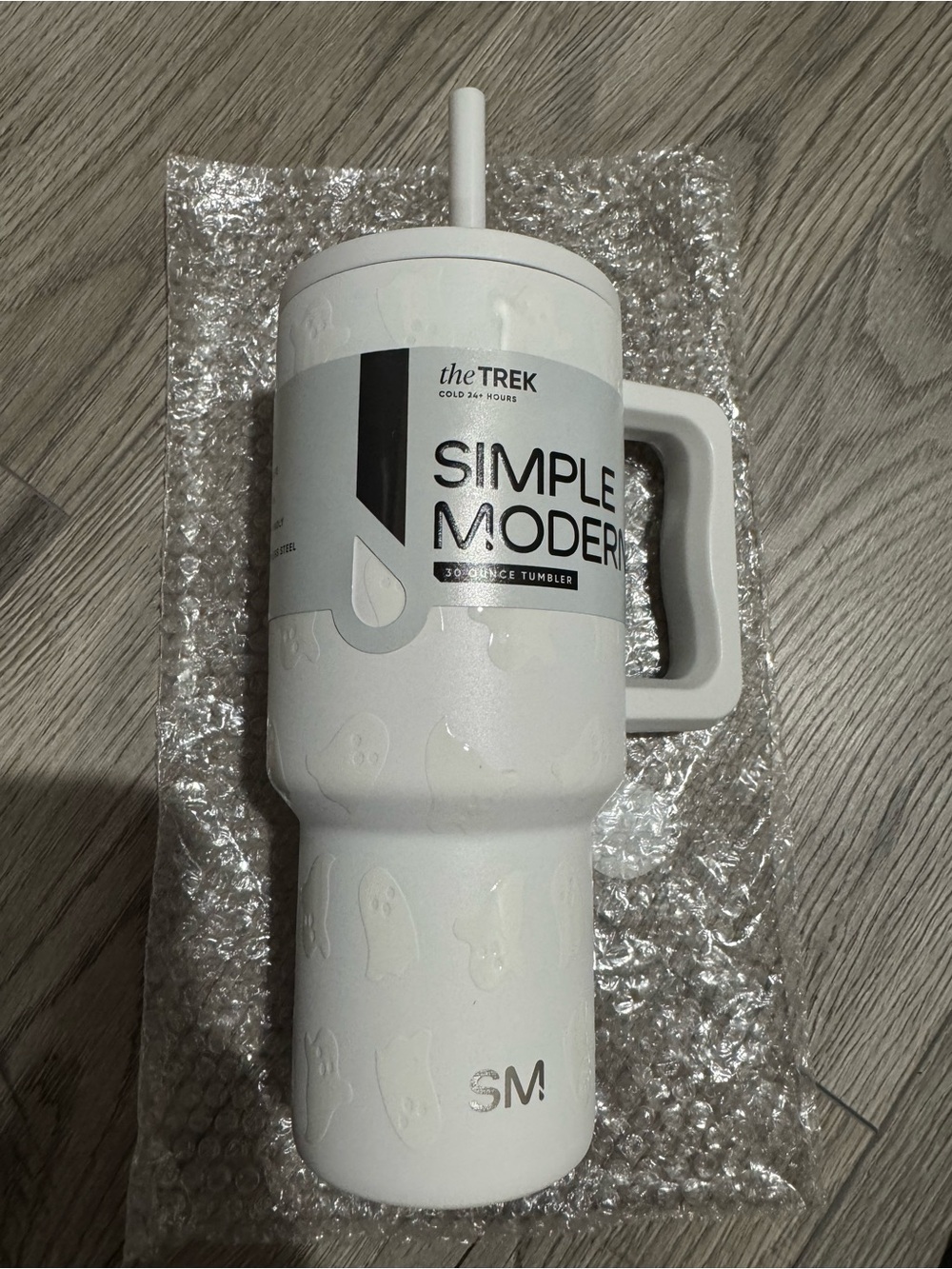 Simple Modern 30oz Trek Tumbler with Handle in White with ghosts